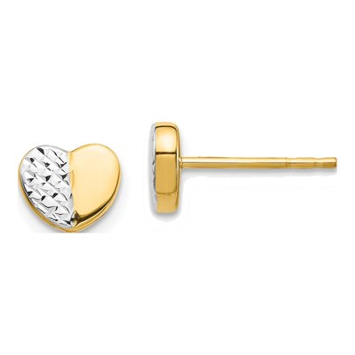 14K Yellow Gold Diamond-Cut Heart Stud Earrings