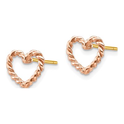 14K Rose Gold Open Twisted Heart Stud Earrings – view 2