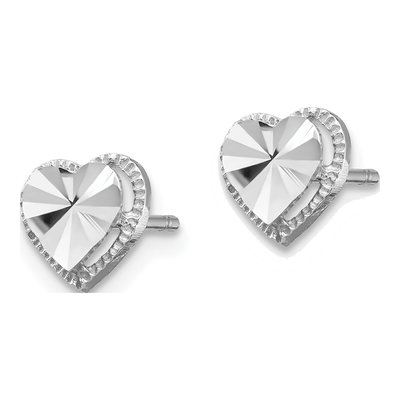 14K White Gold Diamond-Cut Heart Stud Earrings – view 3