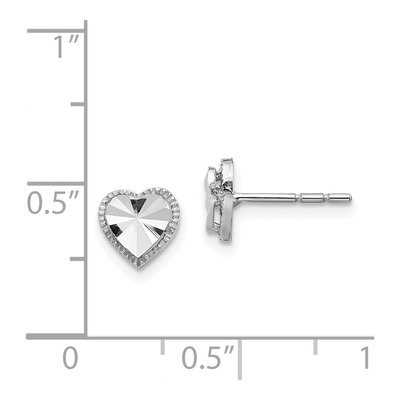 14K White Gold Diamond-Cut Heart Stud Earrings – view 5