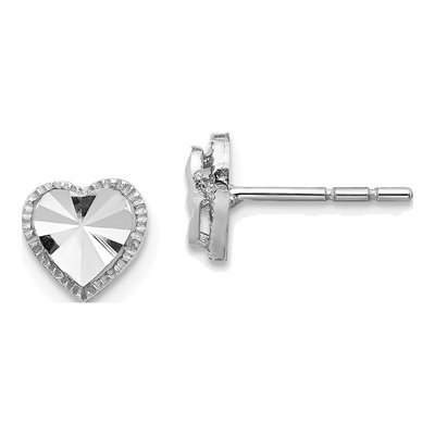 14K White Gold Diamond-Cut Heart Stud Earrings