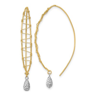 14K Two-Tone Gold Wire-Wrapped Threader Earrings