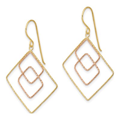 14K Two-Tone Gold Diamond-Cut Dangle Earrings – view 2