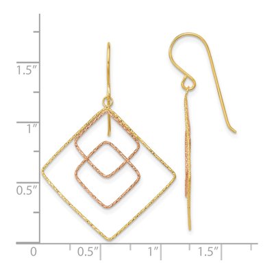 14K Two-Tone Gold Diamond-Cut Dangle Earrings – view 3