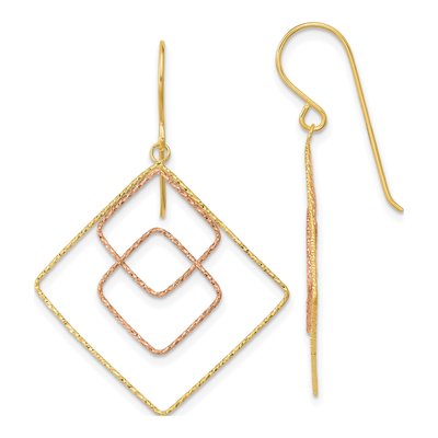14K Two-Tone Gold Diamond-Cut Dangle Earrings