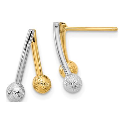 14K Two-Tone Gold Textured Dangle Earrings