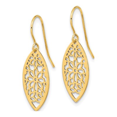 14K Yellow Gold Flower Oval Frame Dangle Earrings – view 3