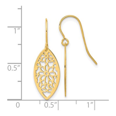 14K Yellow Gold Flower Oval Frame Dangle Earrings – view 4