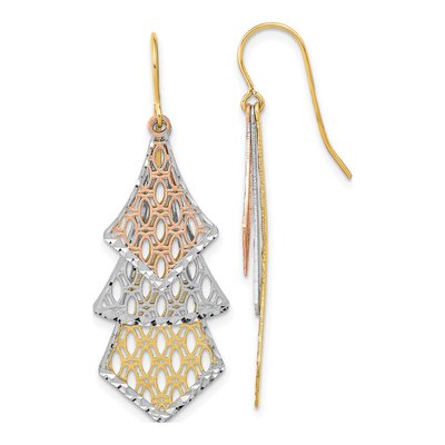 14K Tri-Color Gold Filigree Dangle Earrings
