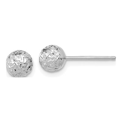 14K White Gold Diamond-Cut Puffed Ball Stud Earrings