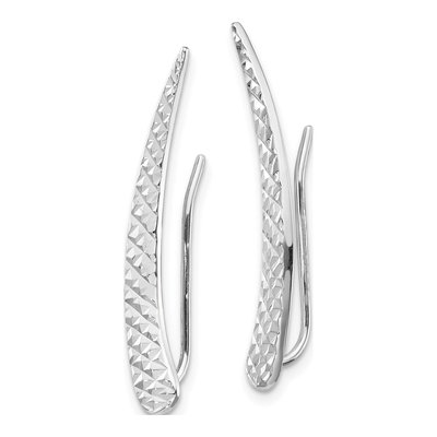 14K White Gold Textured Ear Climber Threader Earrings – view 3