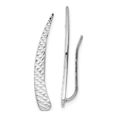 14K White Gold Textured Ear Climber Threader Earrings