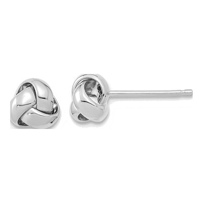 14K White Gold Love Knot Button Stud Earrings