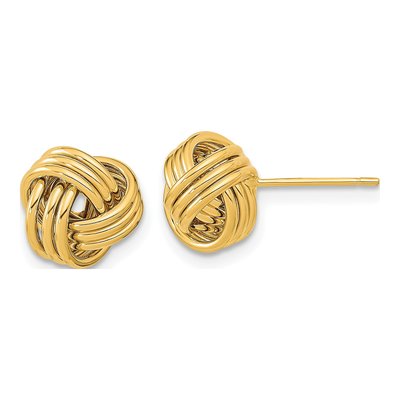 14K Yellow Gold Triple Love Knot Stud Earrings