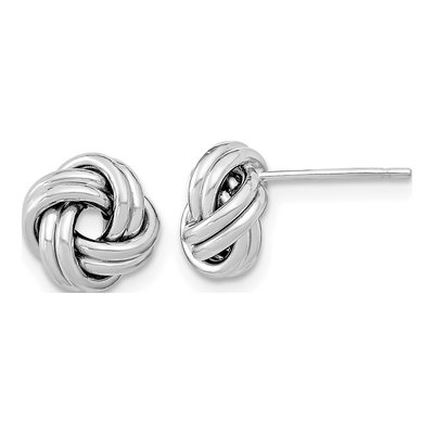14K White Gold Love Knot Button Stud Earrings