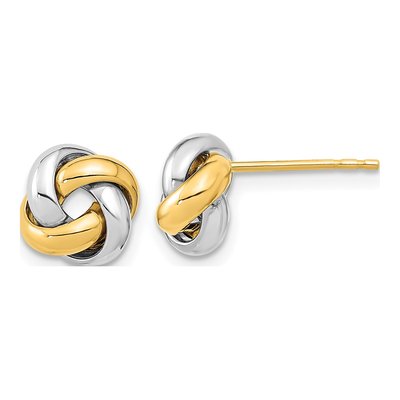 14K Two-Tone Gold Love Knot Button Stud Earrings
