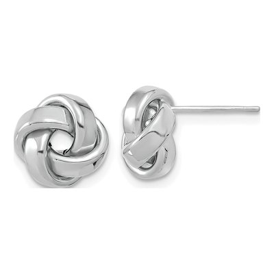 14K White Gold Love Knot Button Stud Earrings
