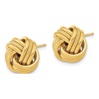 14K Yellow Gold Triple Love Knot Button Stud Earrings – view 3