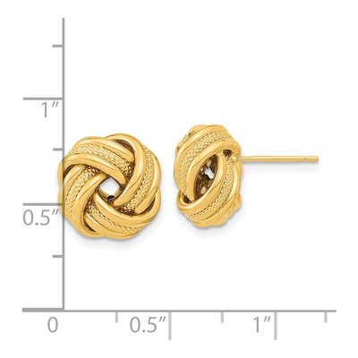 14K Yellow Gold Triple Love Knot Button Stud Earrings – view 4