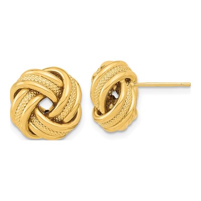 14K Yellow Gold Triple Love Knot Button Stud Earrings