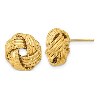 14K Yellow Gold Love Knot Button Stud Earrings