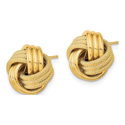 14K Yellow Gold Triple Love Knot Button Stud Earrings – view 3