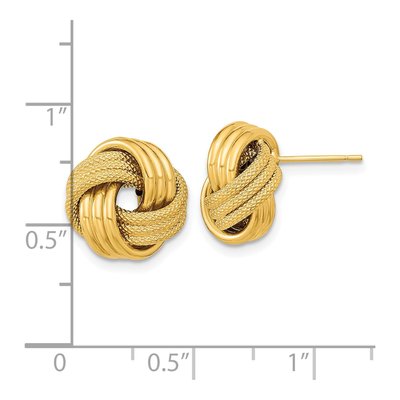 14K Yellow Gold Triple Love Knot Button Stud Earrings – view 4