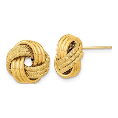 14K Yellow Gold Triple Love Knot Button Stud Earrings