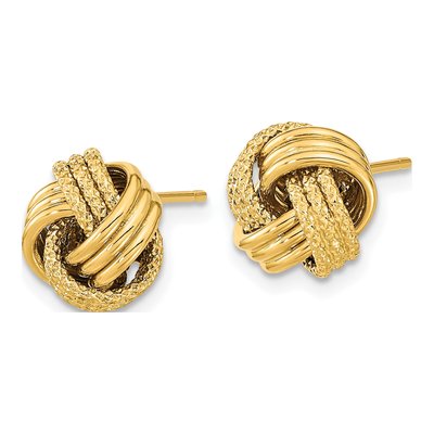 14K Yellow Gold Triple Love Knot Button Stud Earrings – view 3