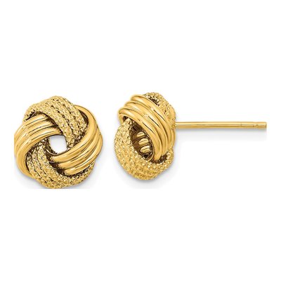 14K Yellow Gold Triple Love Knot Button Stud Earrings