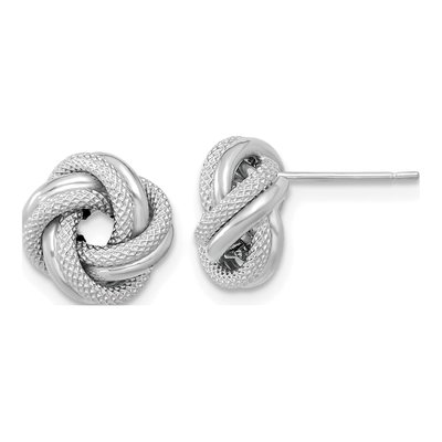 14K White Gold Love Knot Button Stud Earrings