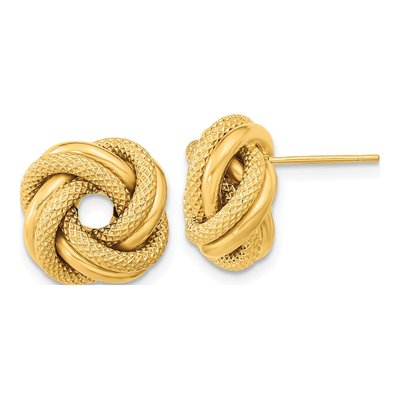 14K Yellow Gold Love Knot Button Stud Earrings
