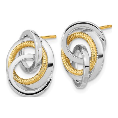 14K Two-Tone Gold Intertwined Circle Stud Earrings – view 3