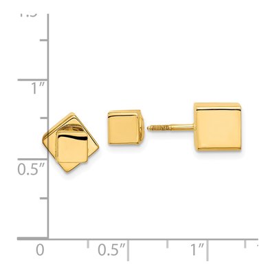 14K Yellow Gold Cube Front Back Stud Earrings – view 4