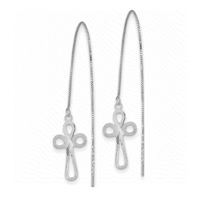 14K White Gold Diamond-Cut Box Cross Threaders Threader Earrings – view 2