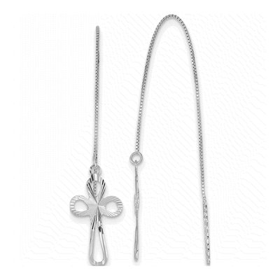 14K White Gold Diamond-Cut Box Cross Threaders Threader Earrings