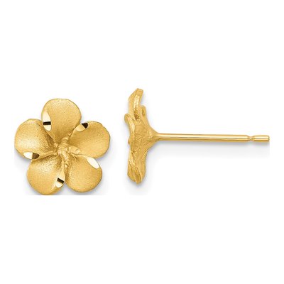 14K Yellow Gold Plumeria Stud Earrings