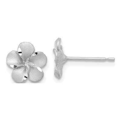14K White Gold Plumeria Stud Earrings