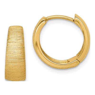 14K Yellow Gold 14mm Textured Huggie Hoop Earrings