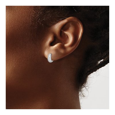 14K White Gold 11mm Textured Huggie Hoop Earrings – view 4