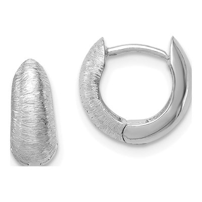 14K White Gold 11mm Textured Huggie Hoop Earrings