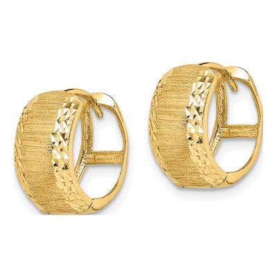 14K Yellow Gold 14mm Diamond-Cut Textured Huggie Hoop Earrings – view 2