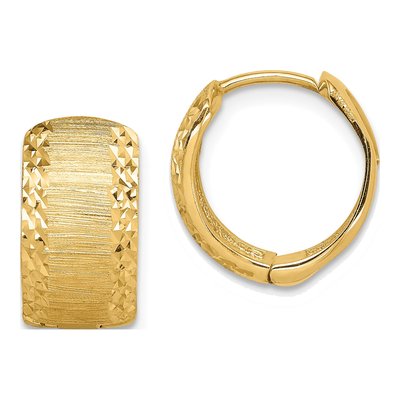 14K Yellow Gold 14mm Diamond-Cut Textured Huggie Hoop Earrings