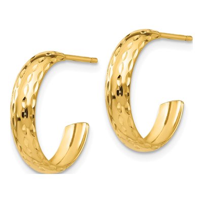 14K Yellow Gold 16mm Diamond-Cut J- Hoop Earrings – view 3