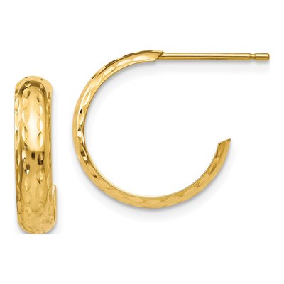 14K Yellow Gold 16mm Diamond-Cut J- Hoop Earrings