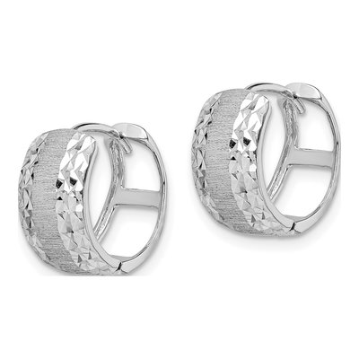 14K White Gold 14mm Diamond-Cut Huggie Hoop Earrings – view 3