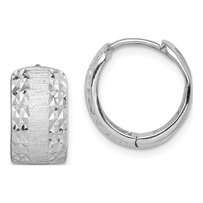 14K White Gold 14mm Diamond-Cut Huggie Hoop Earrings