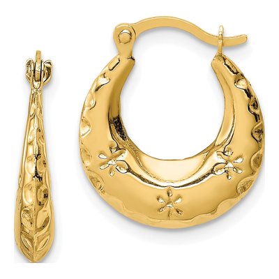 14K Yellow Gold Textured Hoop Earrings