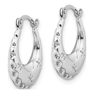 14K White Gold Textured Hoop Earrings – view 3