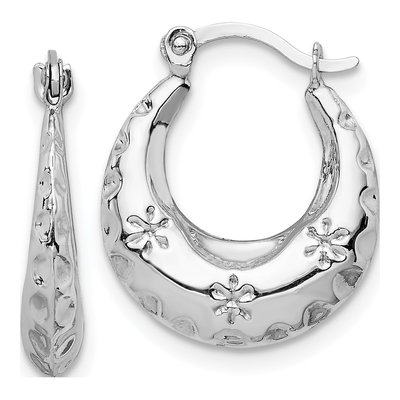 14K White Gold Textured Hoop Earrings